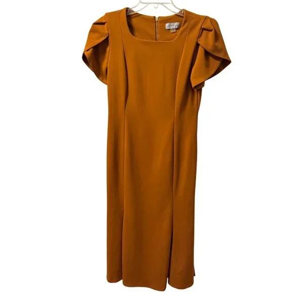 Marc New York Brown Midi Dress W/ Pleated Puff Sleeves size 8 Dress - Picture 1 of 12